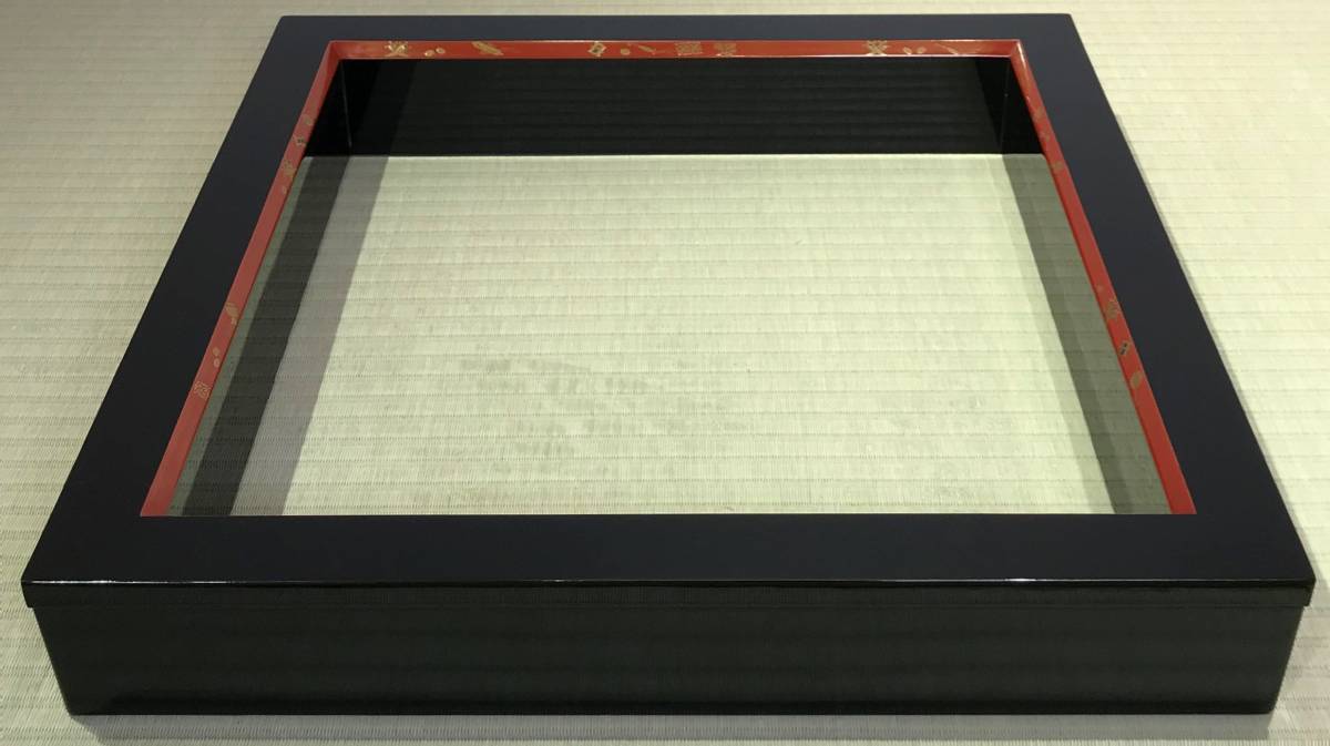 茶道具市場】 輪島塗面朱宝尽くし蒔絵炉縁 一后一兆 作 一后