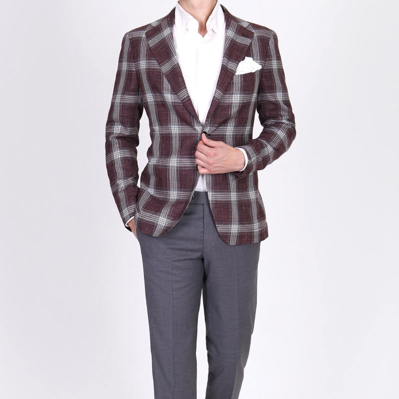 新品★ タリアトーレ ウール シルク リネン バスケット織り ジャケット チェック 48 TAGLIATORE VESUVIO ピーノレラリオ イタリア製