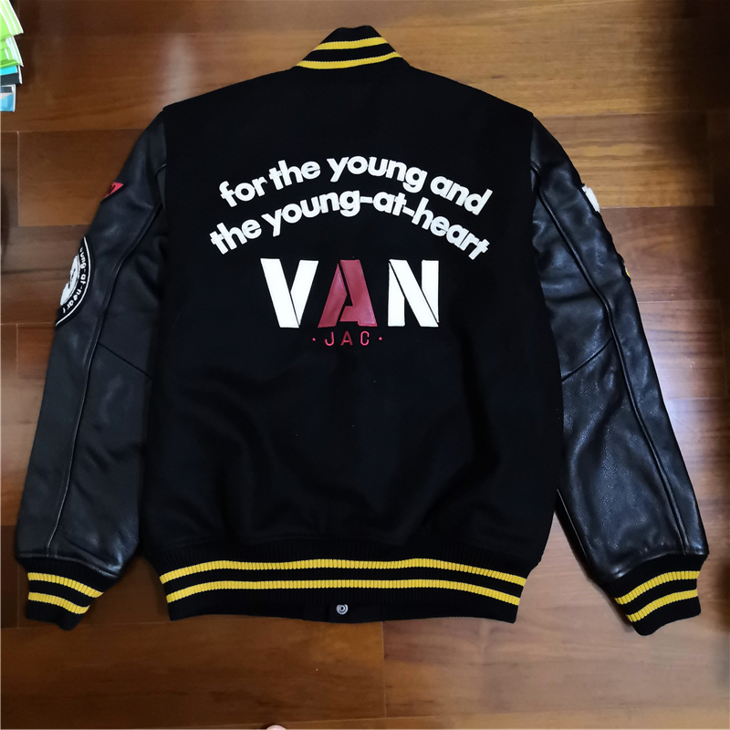 本物 VAN JAC VANSON コラボ 袖革レザースタジャン VAN JACKET L(L 