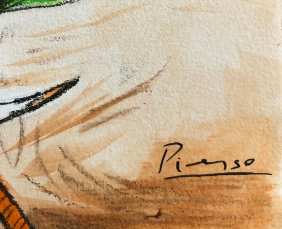 パブロ・ピカソ 肉筆水彩画 原画 ピカソ美術館 ピカソオフィシャル印