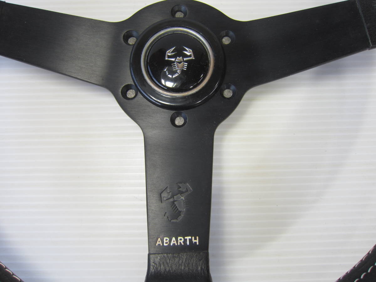 美品◇アバルトABARTH 本革ステアリング 35Φ 当時物ホーンボタン 