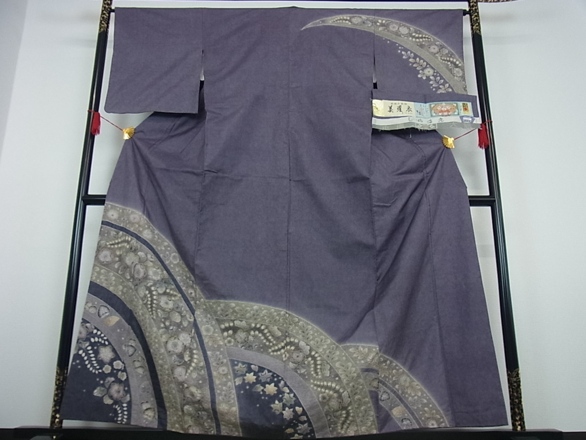 伝統工芸士 本場白大島紬 7マルキカタス式・有色絣 ～白南 紫峰 正絹 