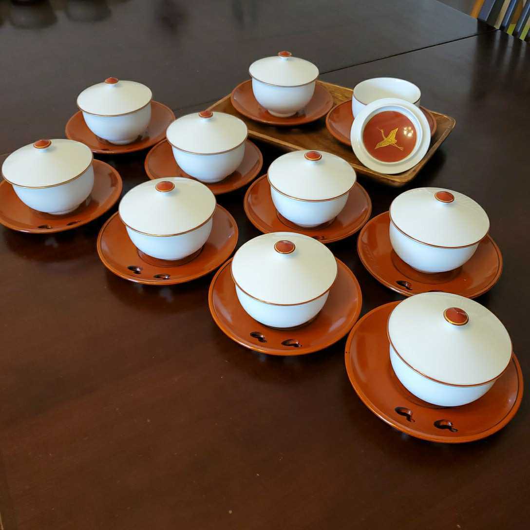 ブランド品 たち吉 湯飲み10客 & 山田平安堂 漆器茶托セット