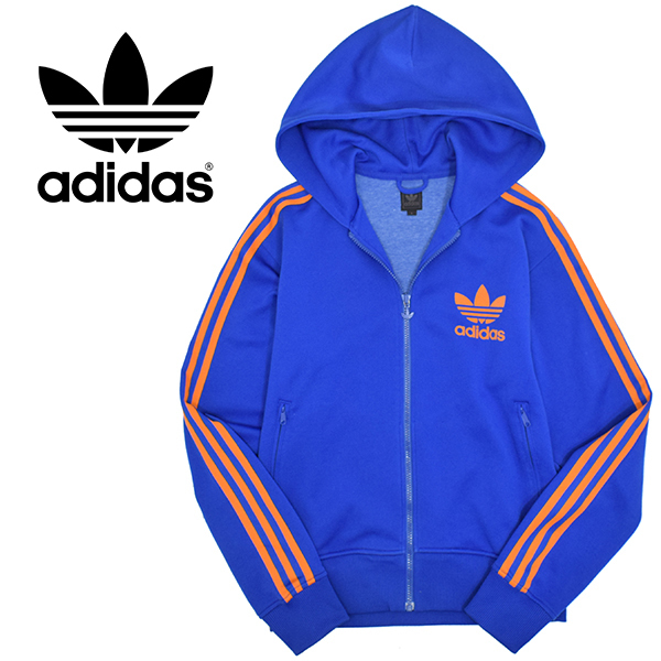 美品☆adidas アディダス デカロゴ ジャージパーカ ブルー×オレンジ L