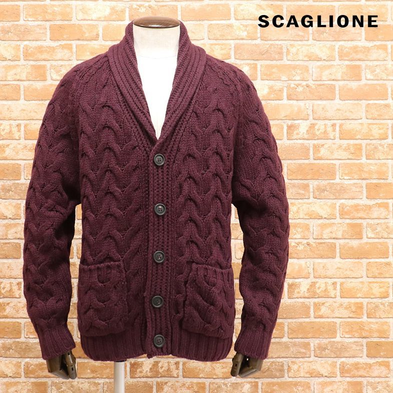 爆買い，本物保証 1円/秋冬/SCAGLIONE/Mサイズ/カーディガン ヴァージンウール100％ ローゲージ ケーブル編 ショール襟 /赤/ボルドー/bd357/(カーディガン)｜売買されたオークション情報、yahooの商品情報をアーカイ カーディガン