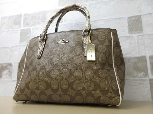 極美品□コーチ COACH□ハンド バッグ レザー パイソン型押しレザー 