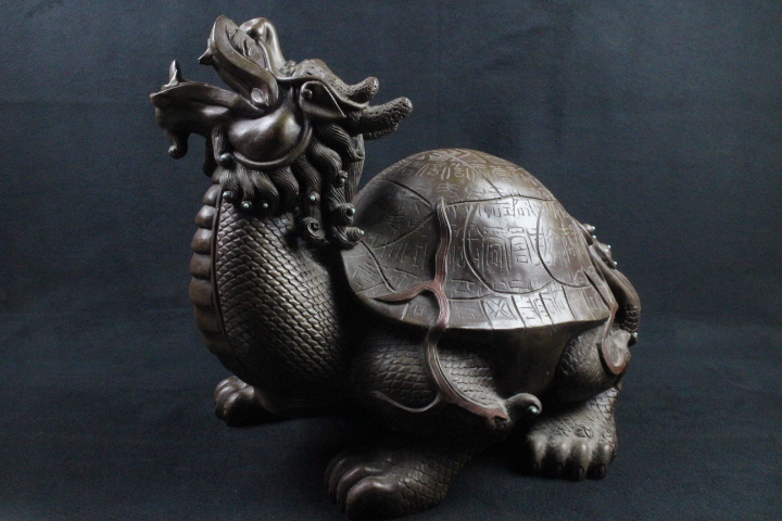 □拳□ 初だし品／中国古玩 唐物 古銅造 玄武 置物 時代物 迫力の大き 