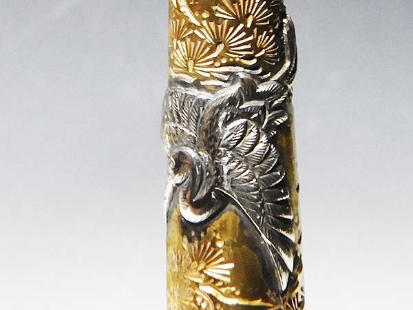 工芸品 煙管 美術品 コレクション 高級 鶴亀 90g ⁄ 銀製 キセル 在銘 銀