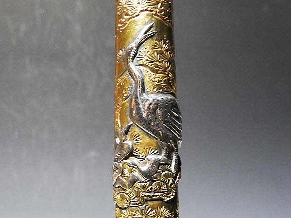 工芸品 煙管 美術品 コレクション 高級 鶴亀 90g ⁄ 銀製 キセル 在銘 銀