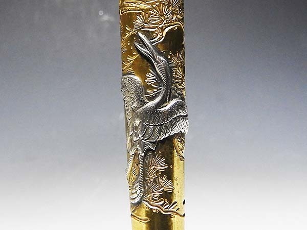 工芸品 煙管 美術品 コレクション 高級 鶴亀 90g ⁄ 銀製 キセル 在銘 銀