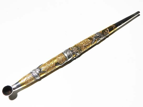 工芸品 煙管 美術品 コレクション 高級 鶴亀 90g ⁄ 銀製 キセル 在銘 銀