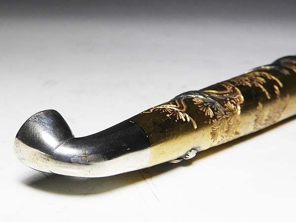 工芸品 煙管 美術品 コレクション 高級 鶴亀 90g ⁄ 銀製 キセル 在銘 銀