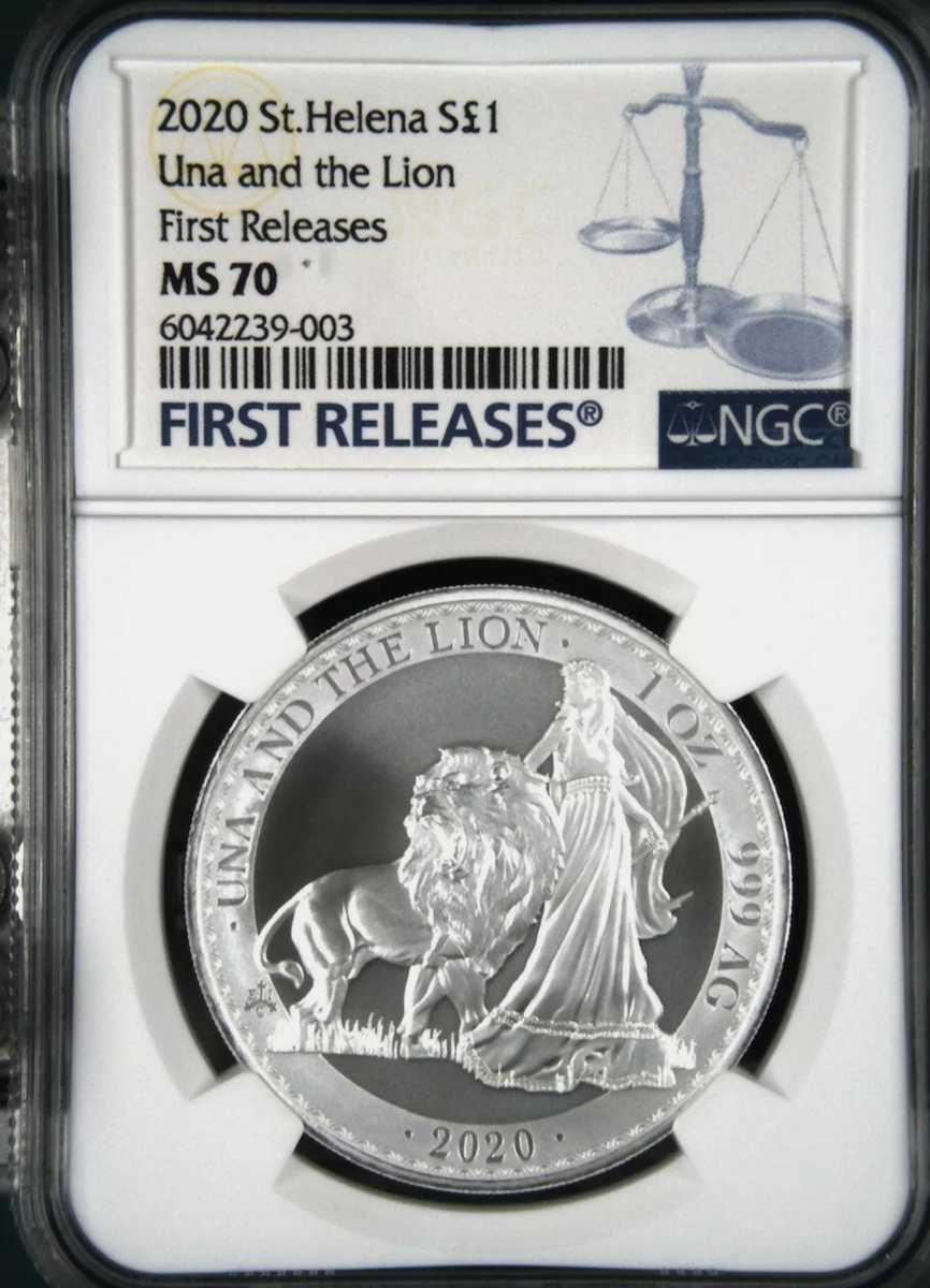 セントヘレナ 2020年 NGC ウナとライオン 準最高鑑定 0 PF 最高鑑定 銀貨