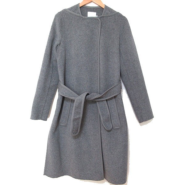 美品 近年モデル VINCE. ヴィンス 比翼 ウール ノーカラー コート ベルテッド アウター 上着 XS 灰 グレー