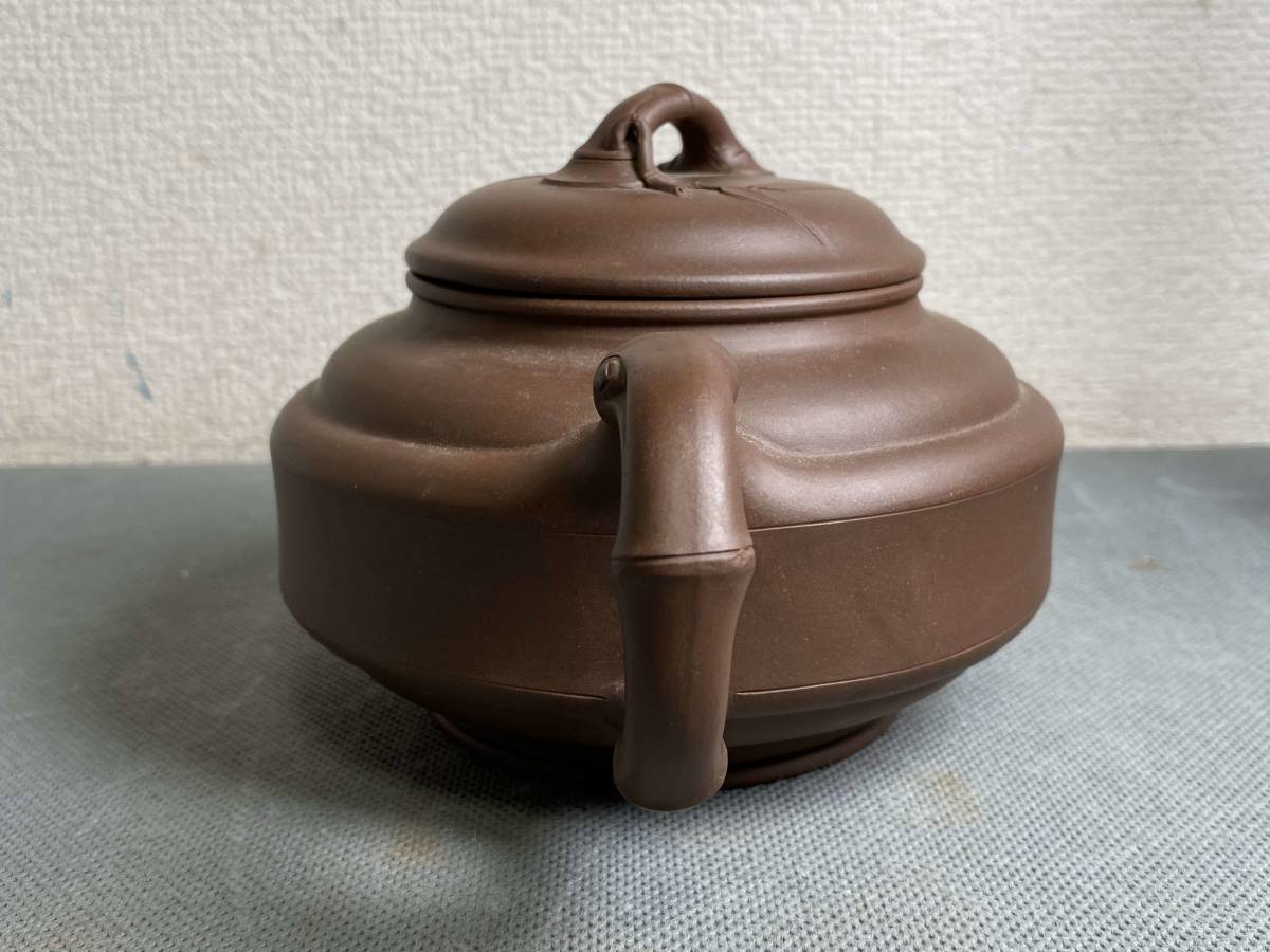 10＃2B/9768 中国美術/唐物/茶道具 唐物 古い急須 在銘あり 竹型 紫砂