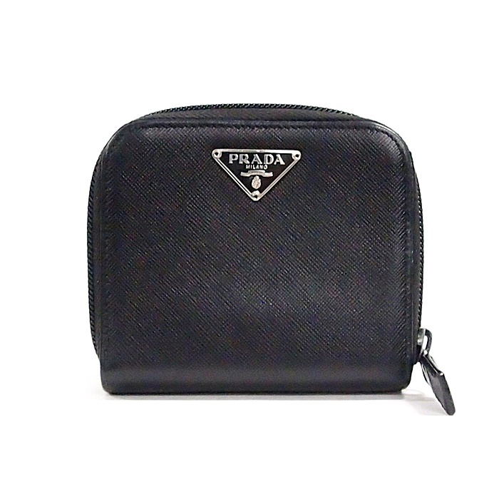PRADA 二つ折り財布 プラダ ラウンドファスナー コンパクト財布 黒