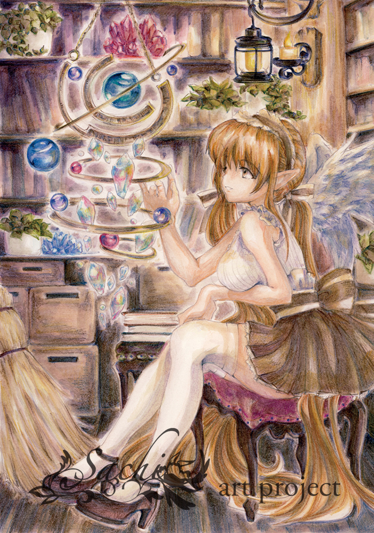 手書き アナログ イラスト 『落ちゆく光に惑わされる少女』 A4