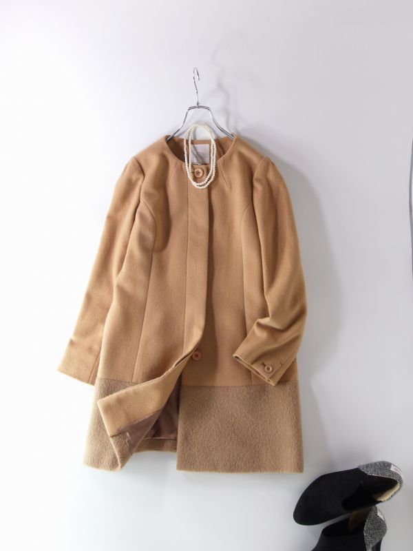 美品 組曲 KUMIKYOKU ウール・アルパカ ノーカラーチェスターコート 3  