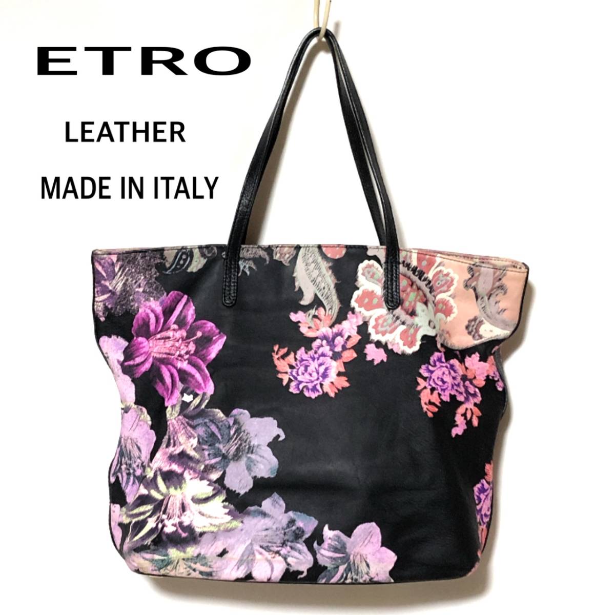 ETRO レザートートバッグ/エトロ 本革 花柄/フラワープリント 