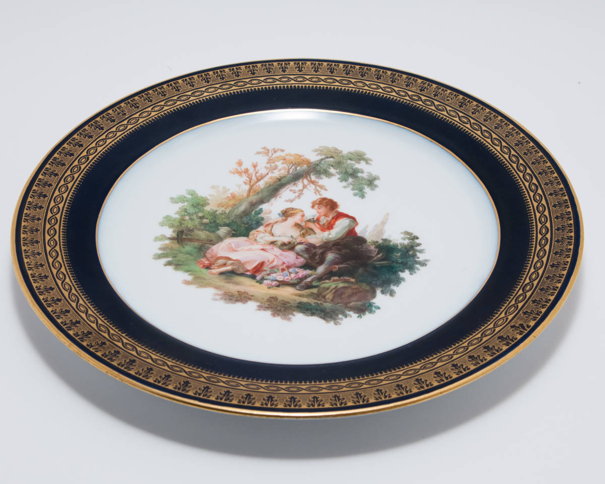 22金彩 古マイセン恋人文／コバルト 皿 HEREND プレートの通販 1855