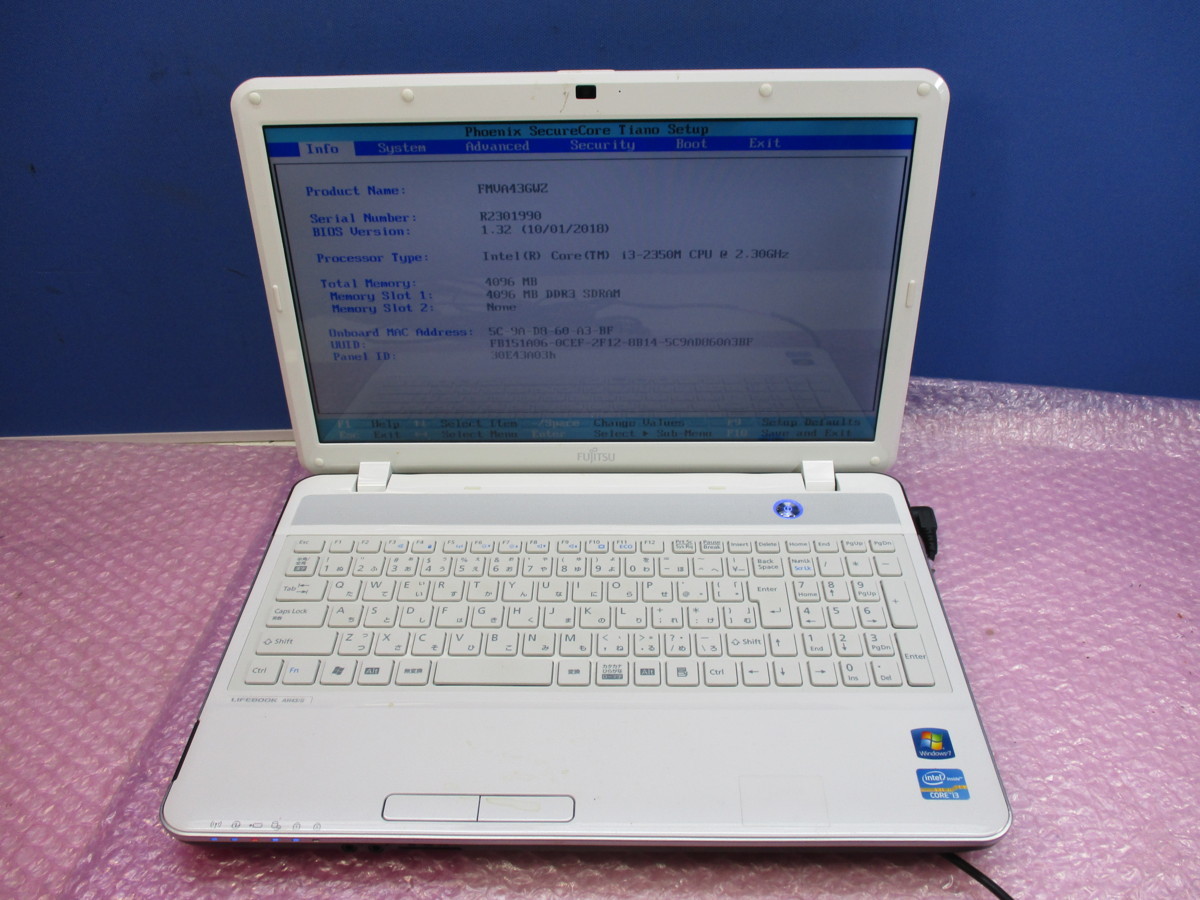 富士通 LIFEBOOK AH43/G Core i3-2350M 2.3GHz 4GB DVDスーパーマルチ