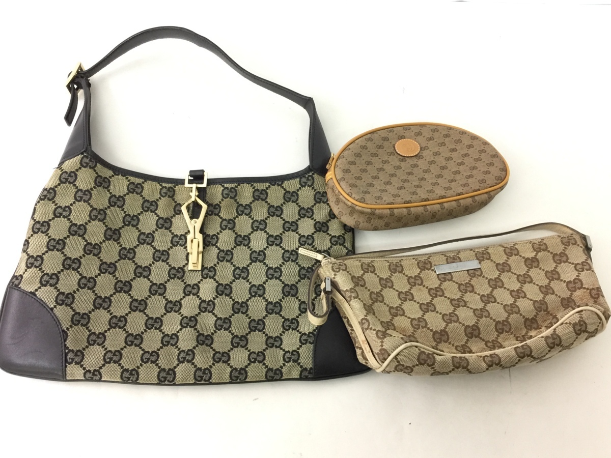 1円 中古 GUCCI GG キャンバス ジャッキー クリップ ワンショルダー