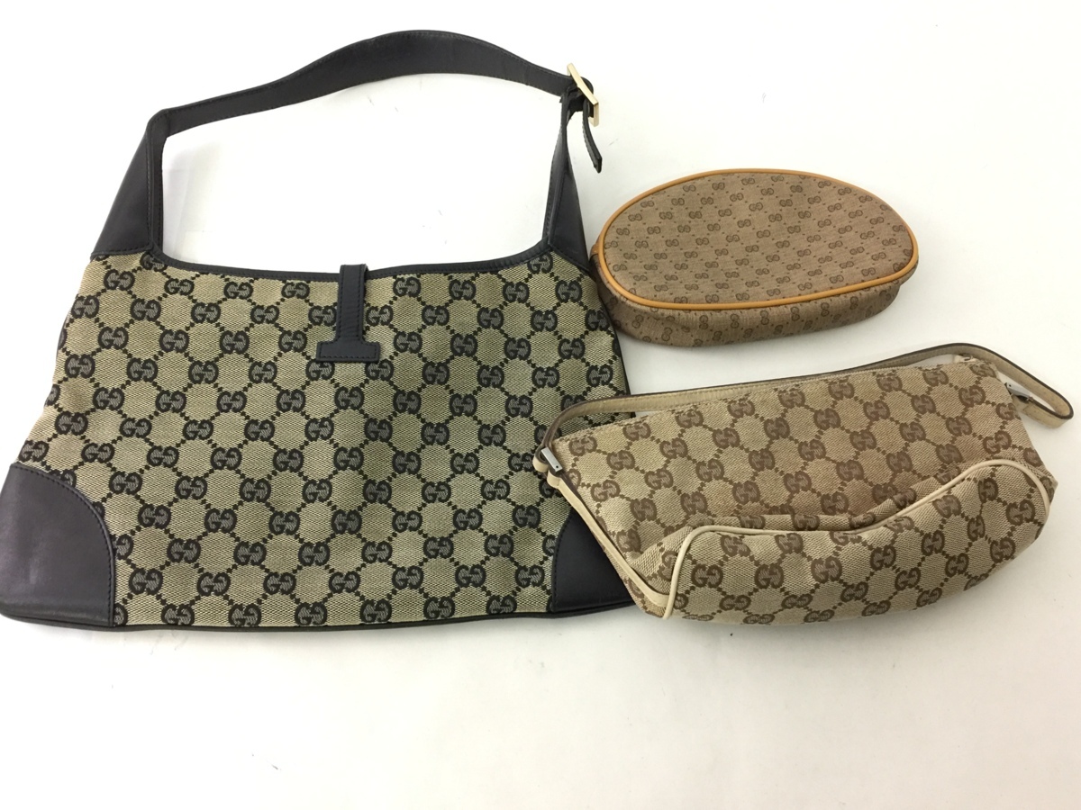 1円 中古 GUCCI GG キャンバス ジャッキー クリップ ワンショルダー