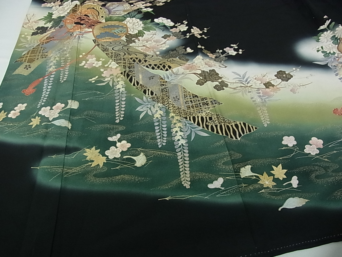 平和屋着物□豪華黒留袖 駒刺繍 上村松園の世界 暈し染め 金銀彩 逸品 