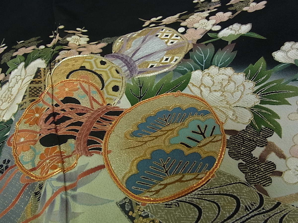 平和屋着物□豪華黒留袖 作家物 駒刺繍 上村松園の世界 流水
