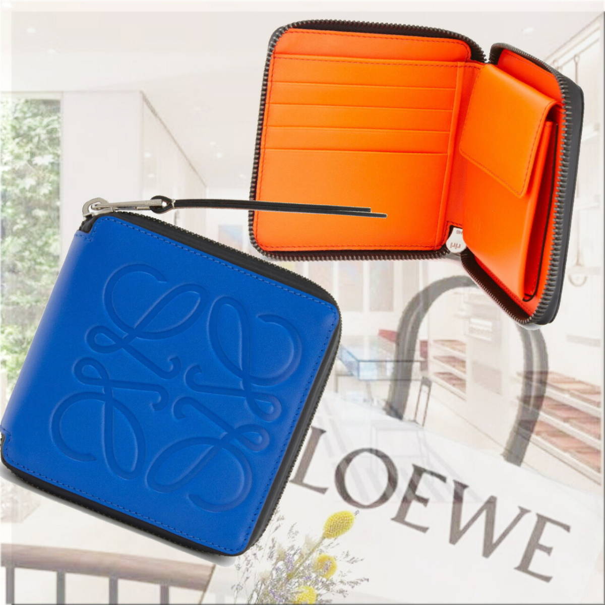未使用】LOEWE ロエベ/バイカラー スクエアジップウォレット/二つ折り 