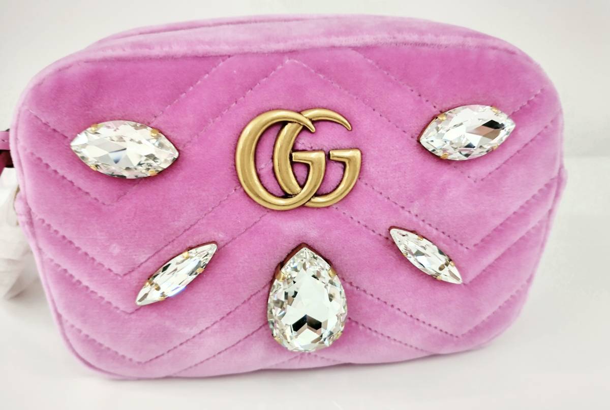 美品 GUCCI グッチ ショルダーバッグ GGマーモント ピンク クリスタル 