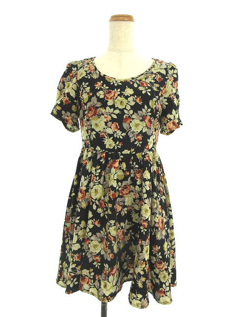 マーキュリーデュオ Mercuryduo ワンピース ひざ丈 半袖 花柄 F 黒 ブラック Mn153 レディース ワンピース 売買されたオークション情報 Yahooの商品情報をアーカイブ公開 オークファン Aucfan Com