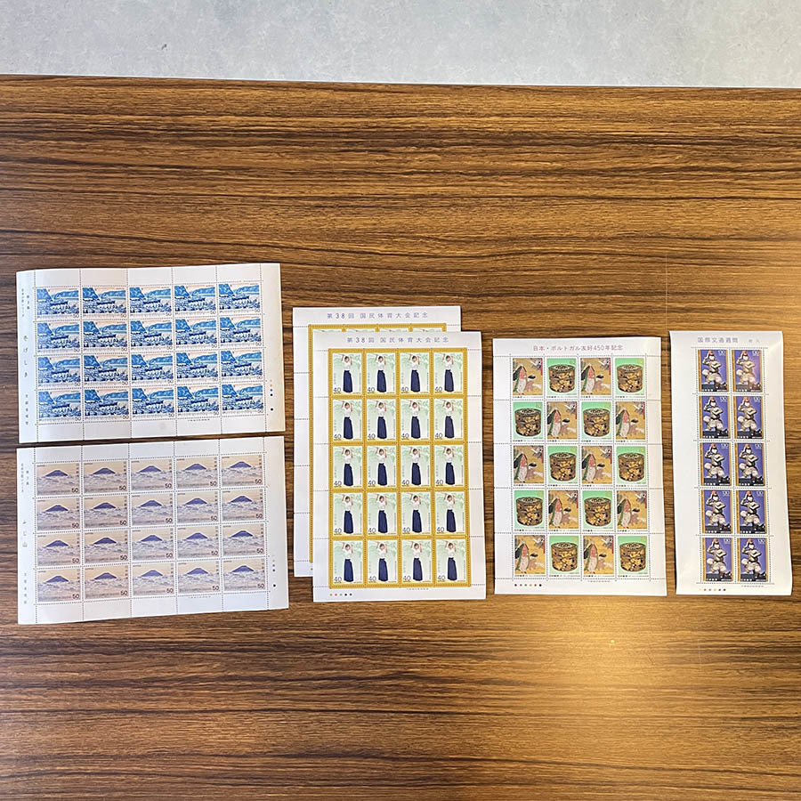 未使用 記念切手 130円 62円 50円 40円 額面6140円 国際文通週間 日本ポルトガル友好450年記念 冬げしき ふじ山 第38回国民体育大会記念