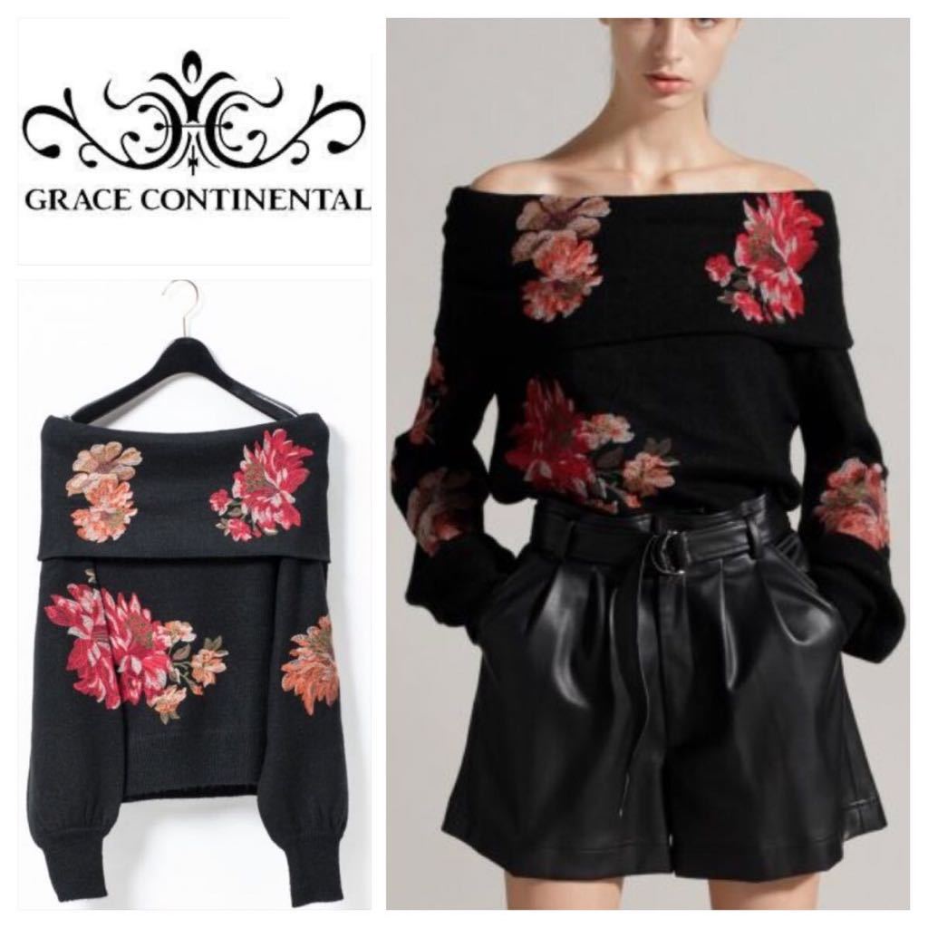 最新作，2026 グレースコンチネンタル GRACE CONTINENTAL 1刺繍ニット 長袖 プルオーバー モヘヤ混 36 黒 20210310(トップス)｜売買されたオークション情報、yahooの商品情報をアーカイブ公開 - オークファン トップス