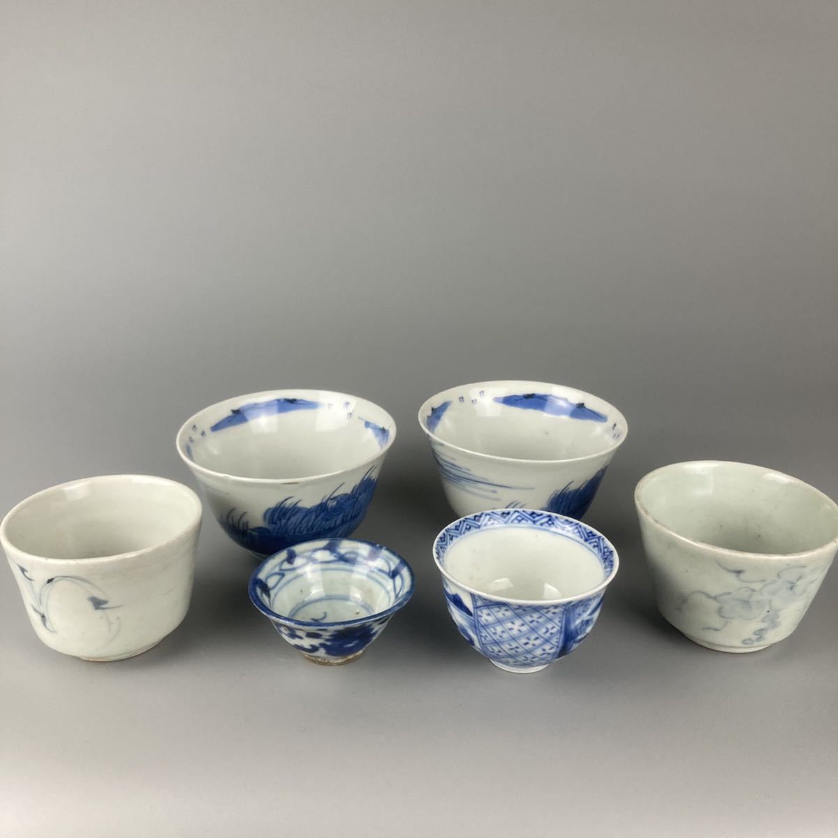 古伊万里 染付 猪口 まとめて4点 酒器 碗 煎茶道具 青花 検索 茶碗 酒 