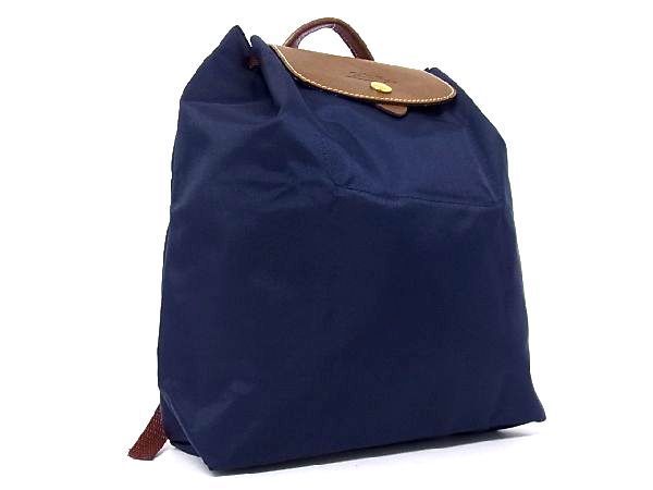 1円 ■新品■未使用■ LONGCHAMP ロンシャン ル・プリアージュ ナイロン×レザー 折り畳み リュック バックパック ネイビー系 L8087イL