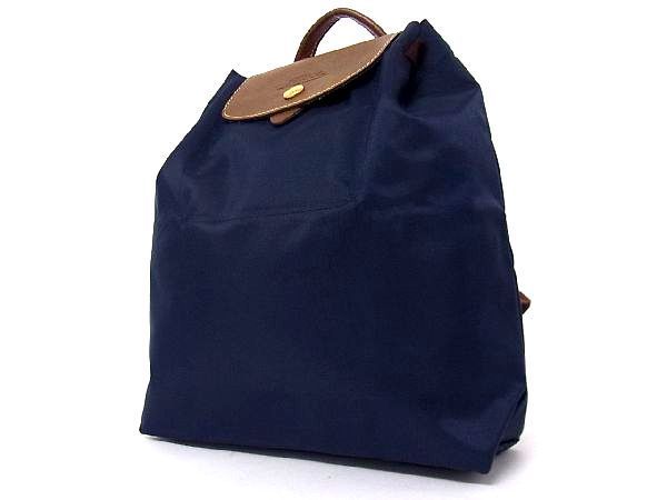 1円 ■新品■未使用■ LONGCHAMP ロンシャン ル・プリアージュ ナイロン×レザー 折り畳み リュック バックパック ネイビー系 L8087イL