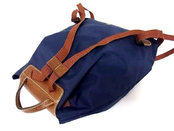 1円 ■新品■未使用■ LONGCHAMP ロンシャン ル・プリアージュ ナイロン×レザー 折り畳み リュック バックパック ネイビー系 L8087イL