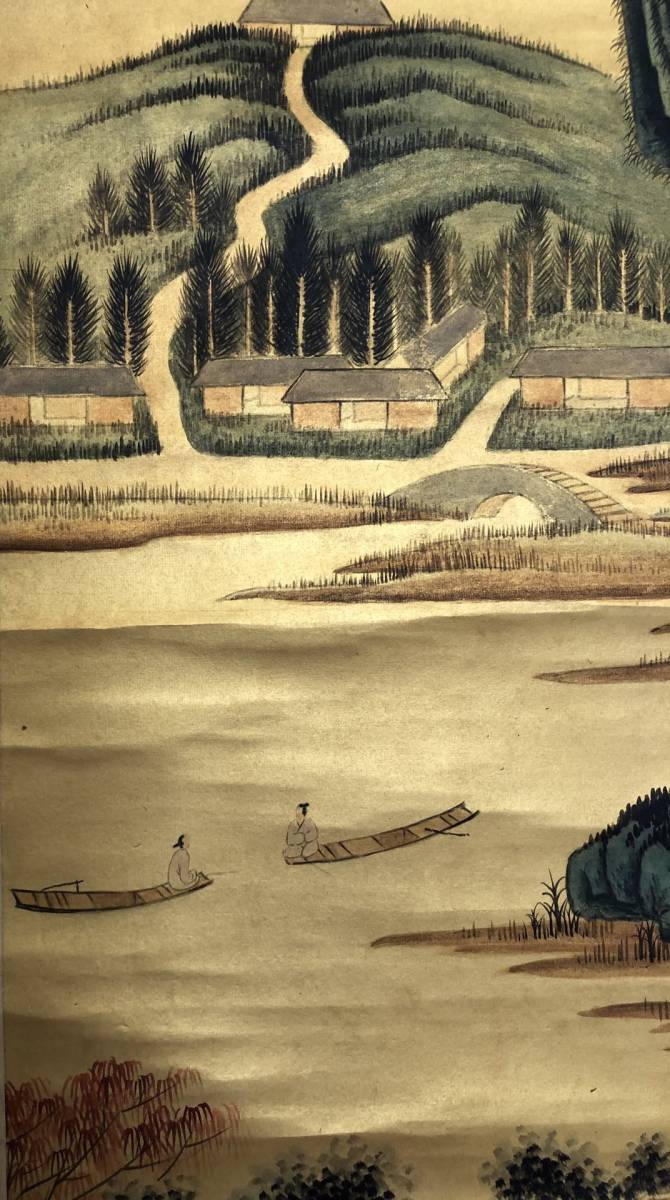 唐芸】 古美術 掛け軸 近現代 張大千 「泥金の山水画 」 立軸 肉筆保証