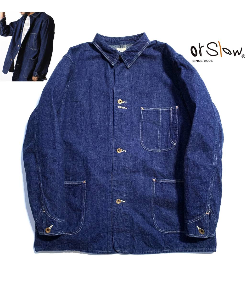 美品【名作】orSlow オアスロウ デニムカバーオール 3(L) 40s DENIM 