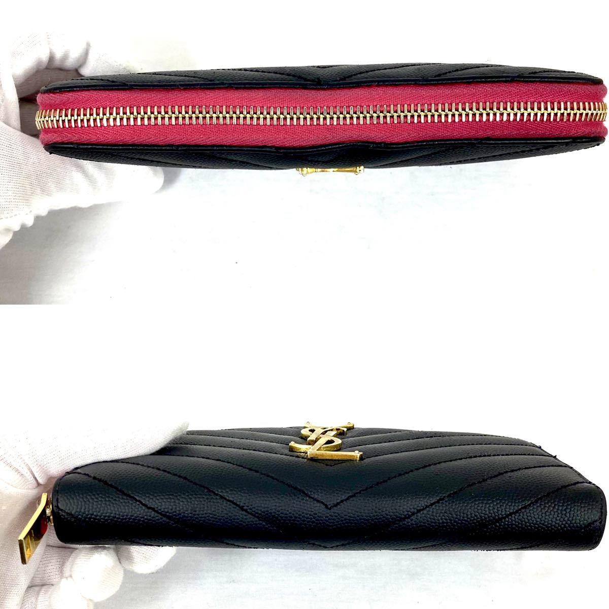 Yves Saint Laurent ラウンドファスナー長財布 レザー ブラック | 美品 
