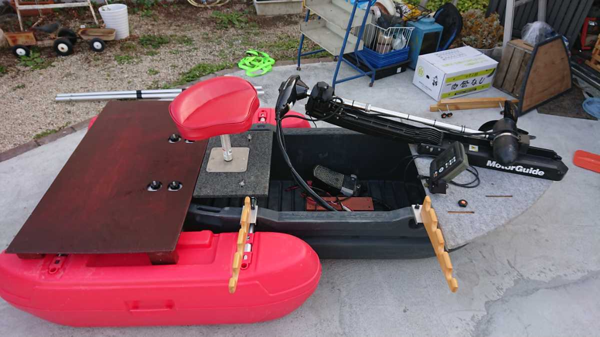 引き取り限定 フロートボート改自作ワイドバー、エレキ、魚探フル 