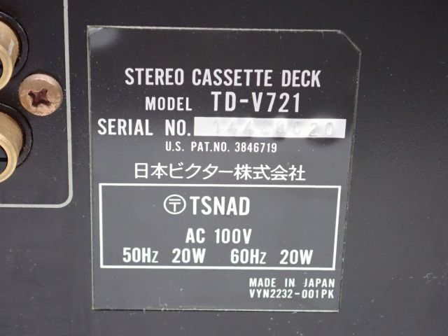 Victor ビクター 3ヘッドカセットデッキ TD-V721 ¶ 60252-2 TD-V721