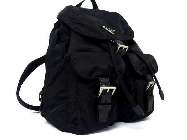 1円 □美品□ PRADA プラダ ロゴ B6677 ナイロン×レザー シルバー金具 
