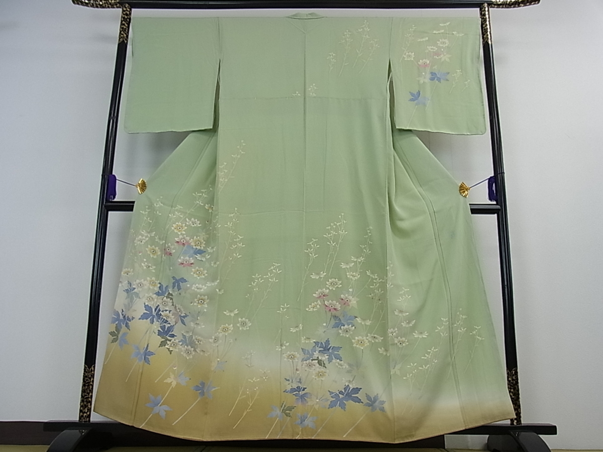 花美人■本加賀友禅作家　長峰茂男　訪問着　枝花文　暈し染め　逸品　eee3204