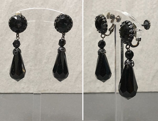 ◇ミリアムハスケル：黒長ダイヤ型スリングイヤリング：ヴィンテージ 