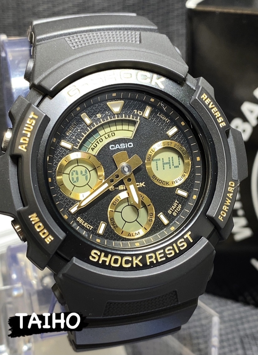 新品 Casio カシオ G-SHOCK ジーショック 腕時計 アナデジ クオーツ ワールドタイム 20気圧防水 ゴールド ブラック AW-591GBX-1A9