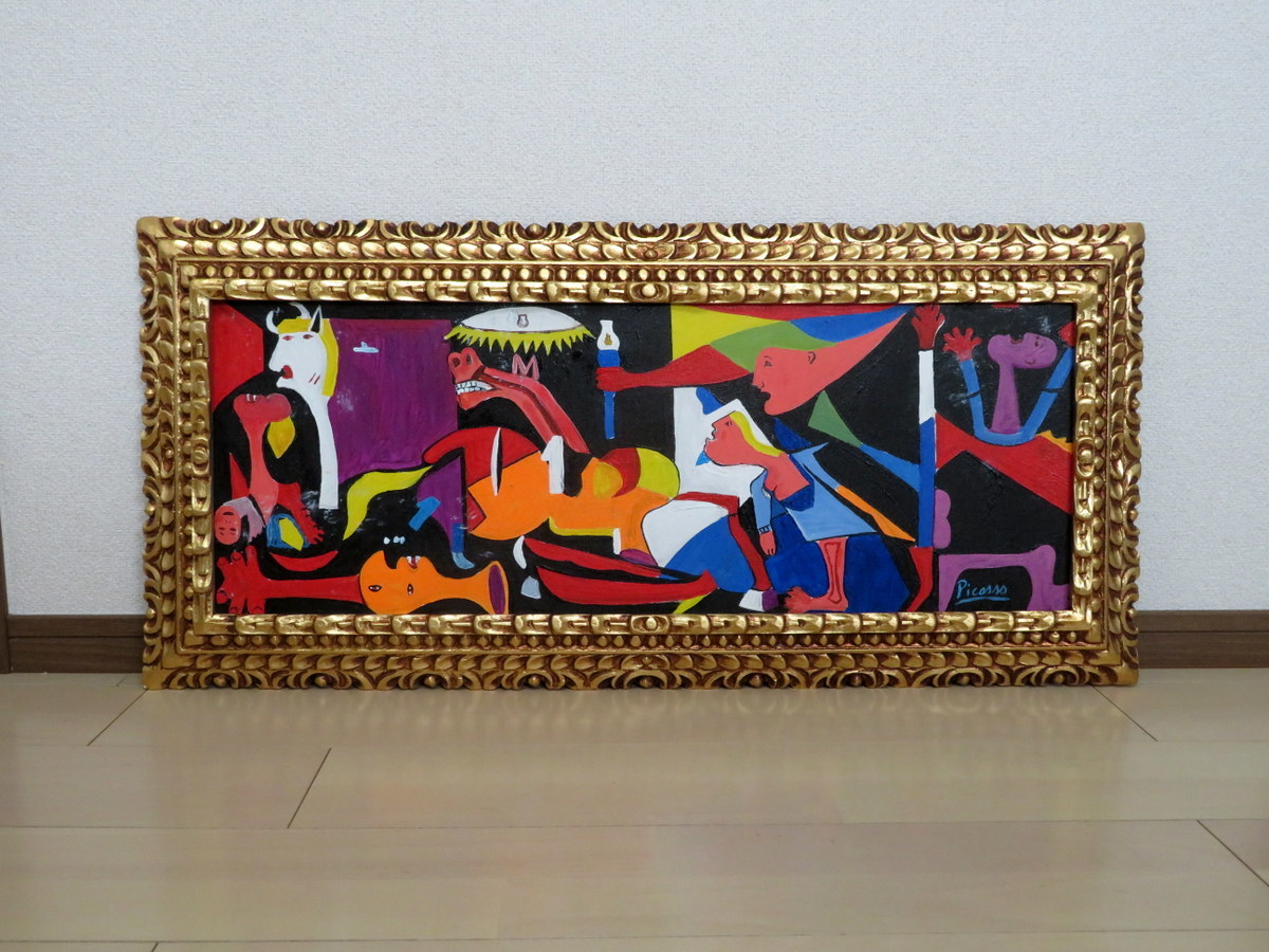 パブロ ピカソ Pablo Picasso 来歴スタンプ シール サインあり オイルキャンバス 直筆 肉筆 油彩画 模写