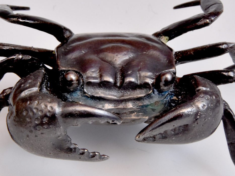 鋳銅風炉師 一ノ瀬宗辰（造）砂張笹蟹蓋置 佐波理 共箱 共布 茶道具