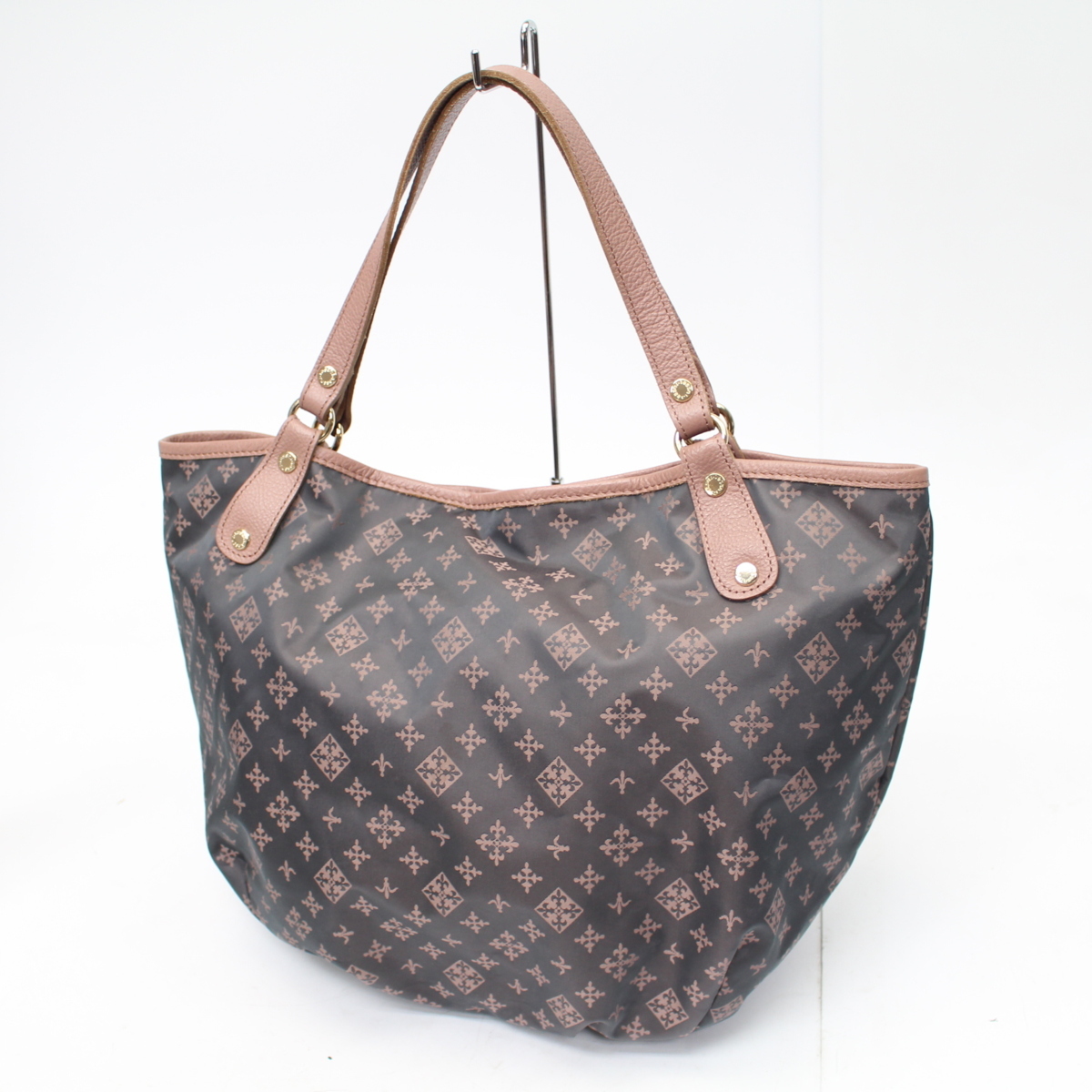 130)【美品】russet トートバッグ グレー ピンク モノグラム柄 